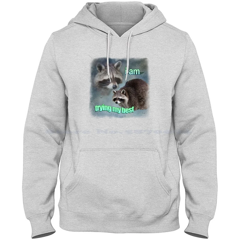 I Am Trying My Best Raccoon Word Art Meme 100% Cotton Hoodie T Shirt Weird Funny Snazzyseagull Cursed Meme Laptop Word Art