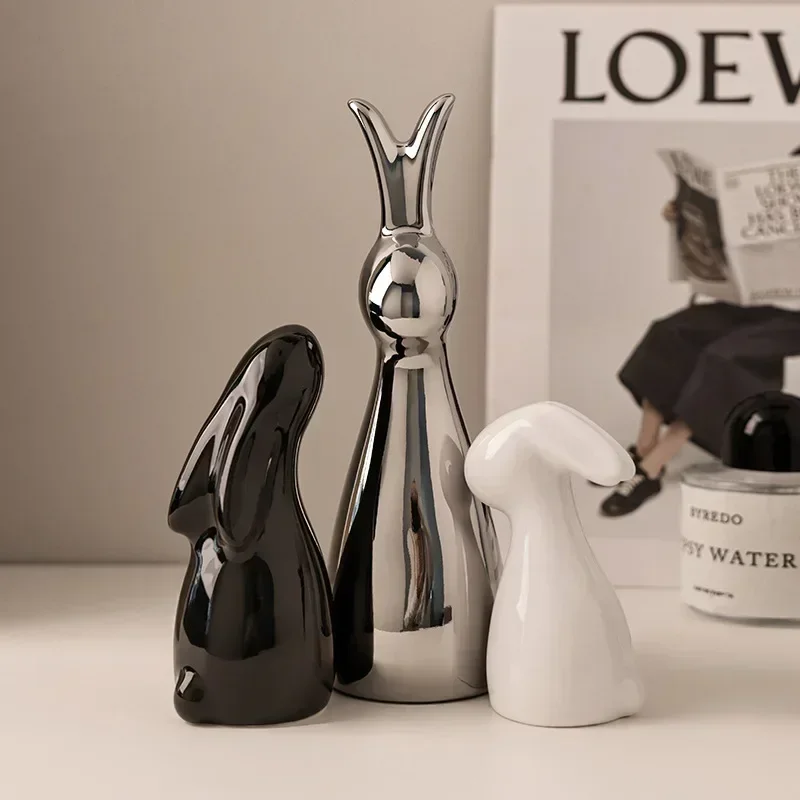 Simple Rabbit Ceramic Small Sculpture Entrance Living Room Bedroom Desktop Dining Table Modern Home Crafts Ornament Decoration
