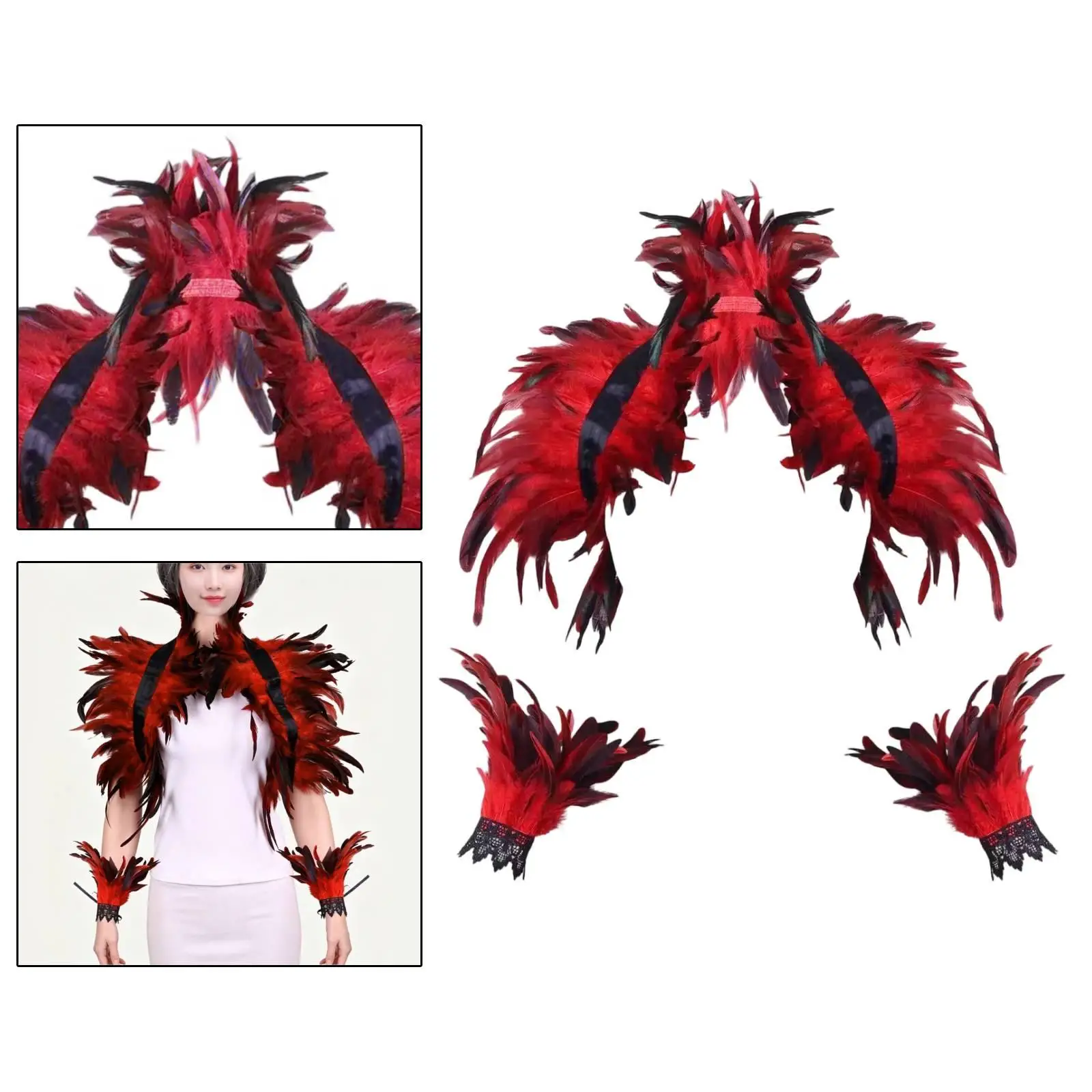 Witch Feather Shawl Gothic Stylish for Women Dressing up Wristband Feather Wrist Cuff for Dance Cosplay Photo Props Themed Party