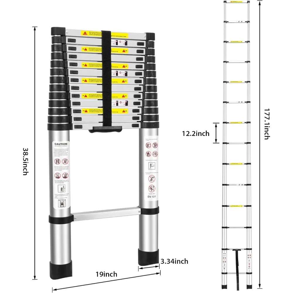 Scala di estensione pieghevole multiuso in alluminio, telescopica da 15 piedi/4,5 metri, standard EN131