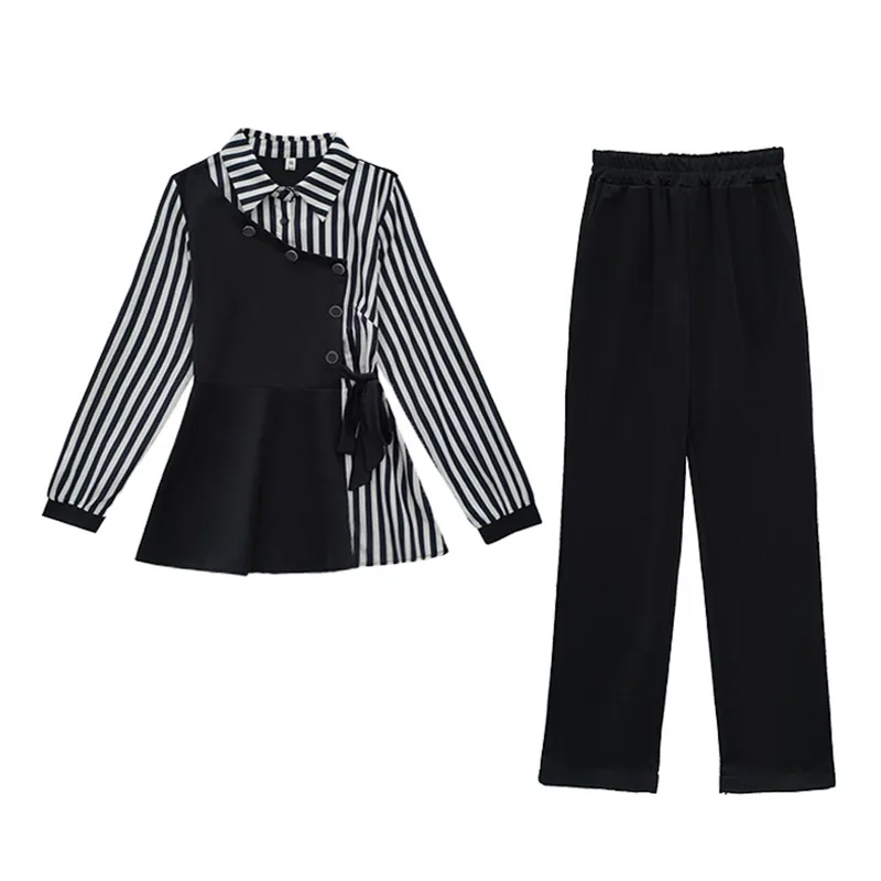 Ensembles de pantalons à manches longues patchwork rayé pour femmes, tenues deux pièces surdimensionnées à la mode, vêtements de bureau élégants, nouvelle collection printemps 2024