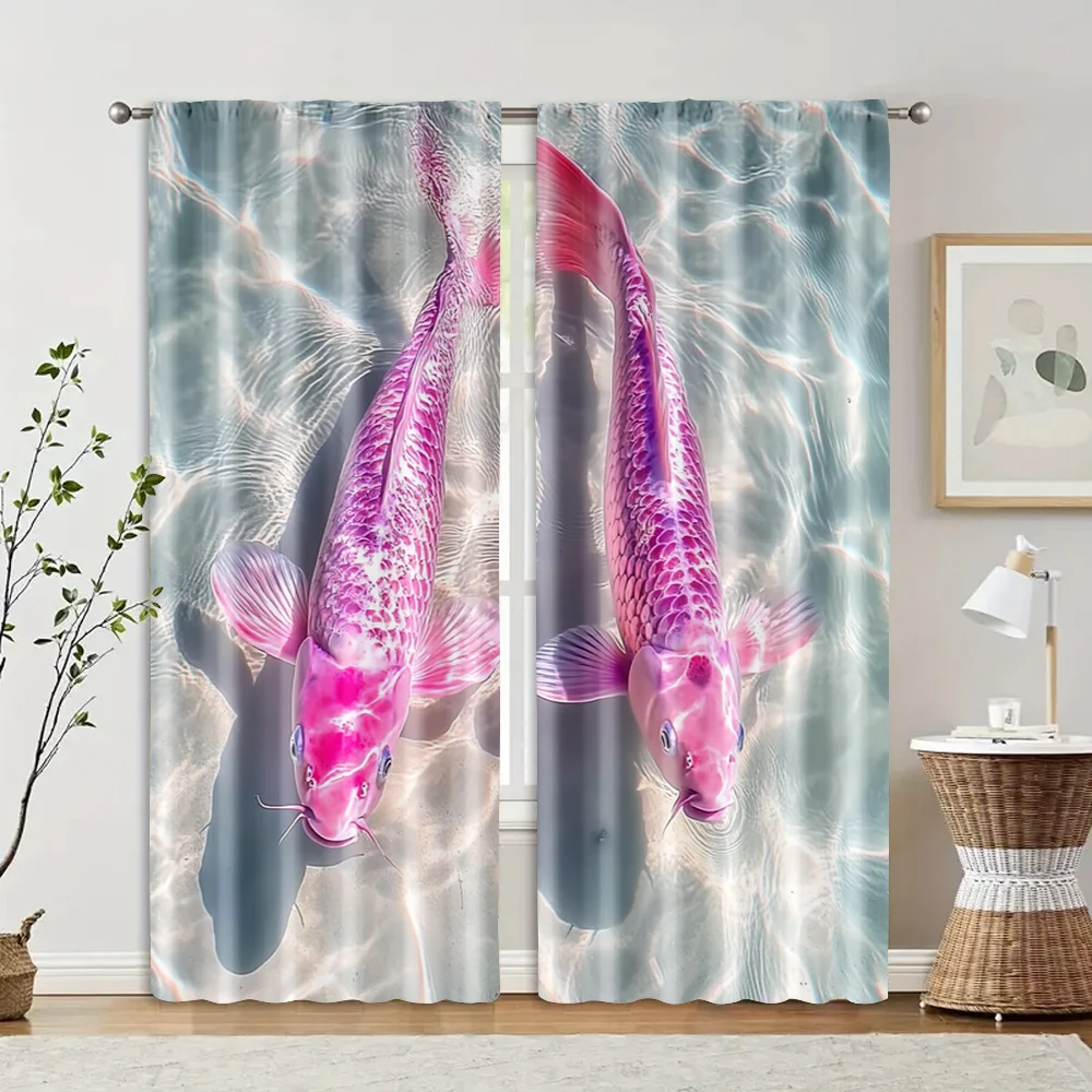 

2 pcs, filtering curtains (excluding rods, non-movable, without batteries) A vivid picture of a pond for use in bedrooms and