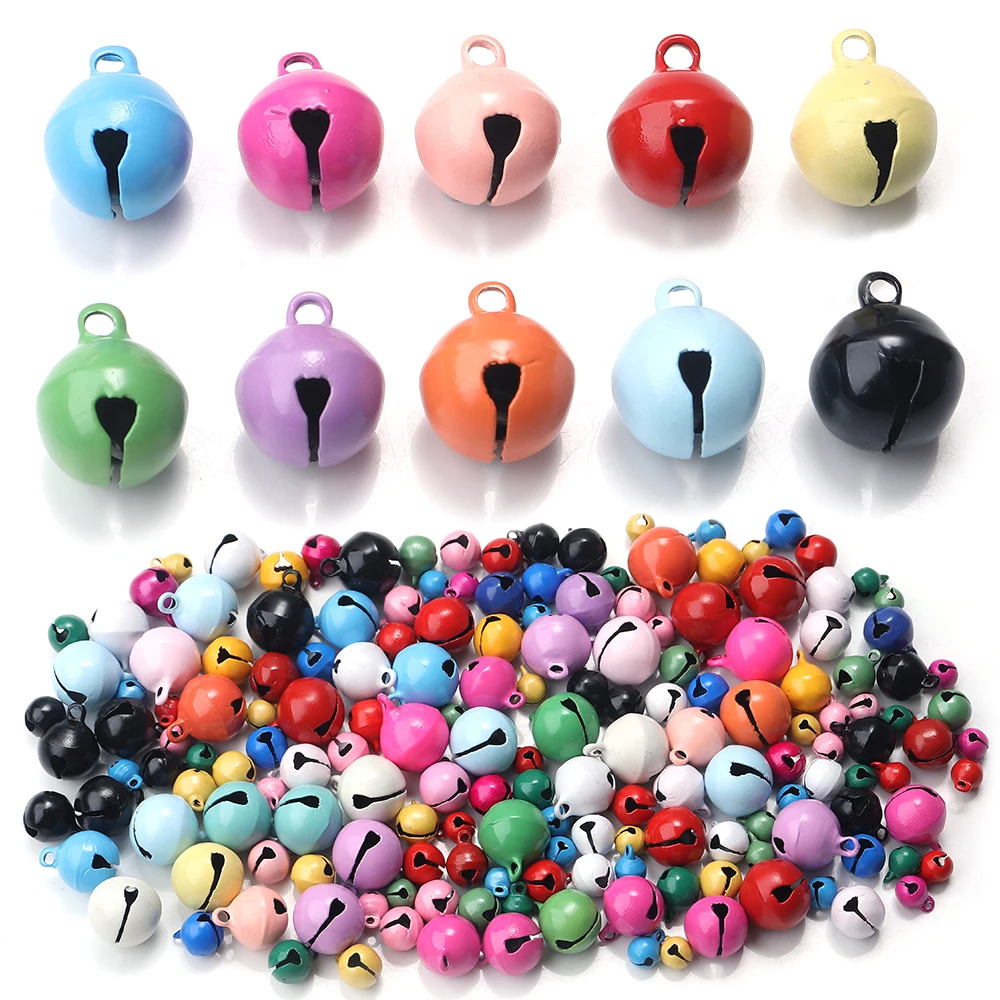 50pcs Painted Color Jingle Bells 6/8/10/12/14mm Handmade Metal Round Mini Bells Beads Ornaments For DIY Jewlery Making Bracelet