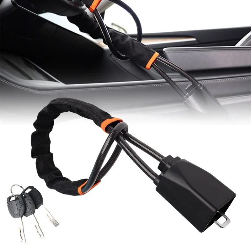 

Car Steering Wheel Lock with Seat Belt Socket Steel Rope Anti-Theft Car Lock for Truck Suv Van Rv Universal Anti Theft Protectio