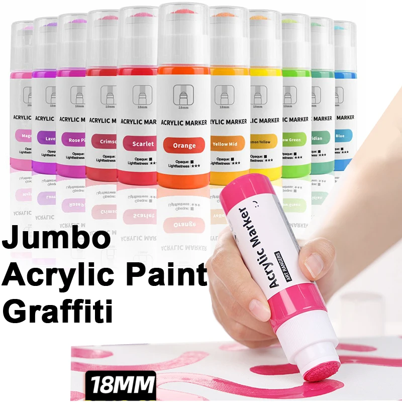 Graffiti Jumbo Colored Markers 18mm Jumbo Felt Tip Acrylic Paint Markers for Rock Painting, Stone, Ceramic, Glass, Wood, Canvas