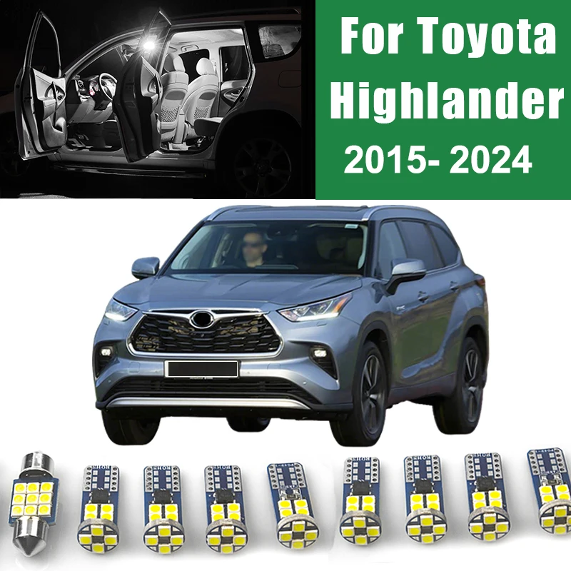 For Toyota Highlander XU50 XU70 2015 - 2018 2019 2020 2021 2022 2023 2024 9pcs Car LED Interior Lamps Trunk Lights Accessories