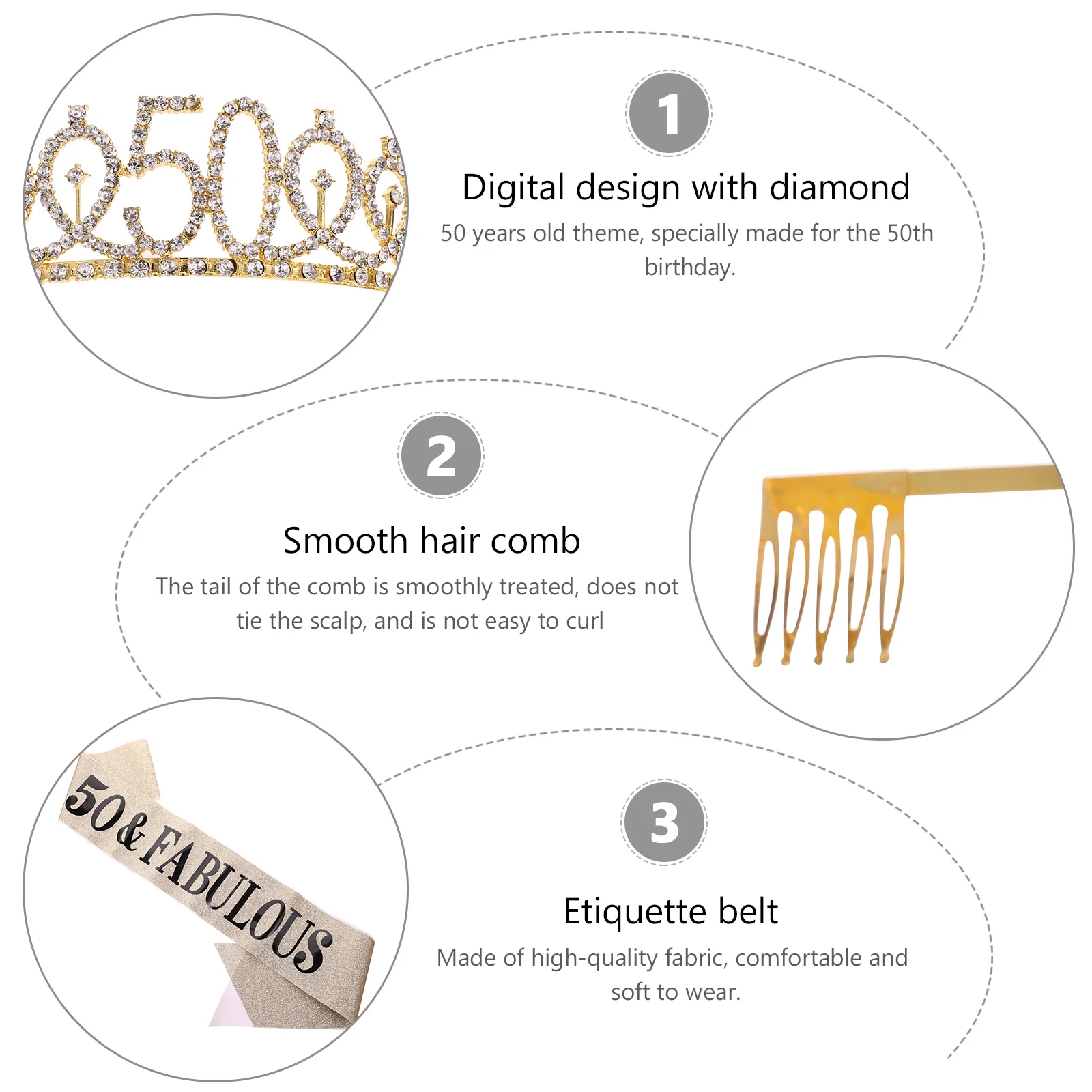 

2pcs Crown Set Shiny Sash Hair Hoops Party Supplies Headdress Tiaras Women Celebrations Regal Birthday Party Sash Set Style
