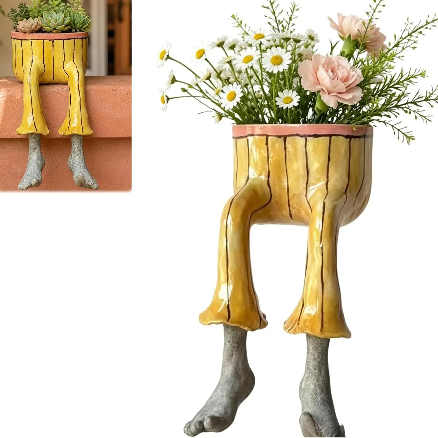 Creative Sitting Human-Leg Planter for Succulent Lovers | Durable, easy-clean, hidden drain, fits succulents/herbs