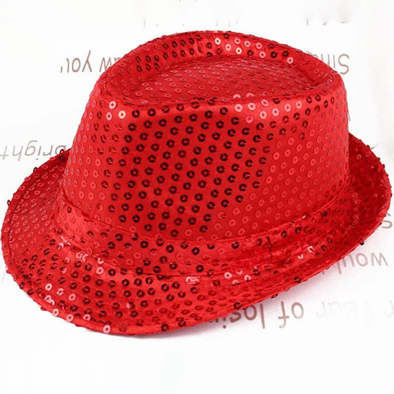 Jazz Hat Glitter Sequins Cowboy Caps Role Play Prop Performance Costume Women Men Shiny Beading Hats Dance Show Party Hip Hop