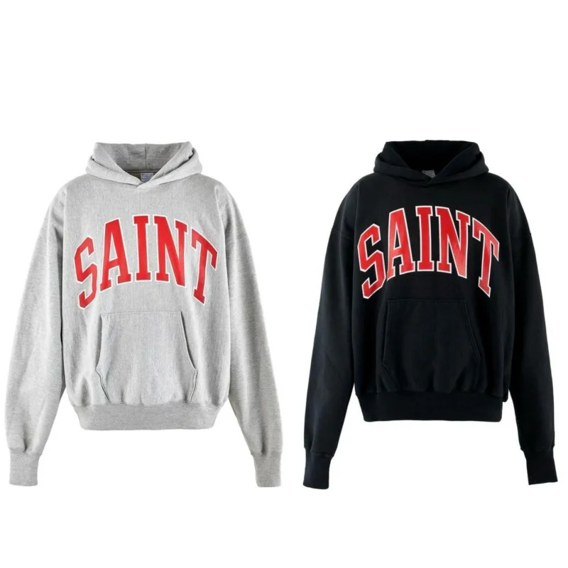 Saint Straight-Cut Text Print Gray Black 100% Cotton Winter Streetwear Men's Women's Oversized Hoodie Sweatshirt