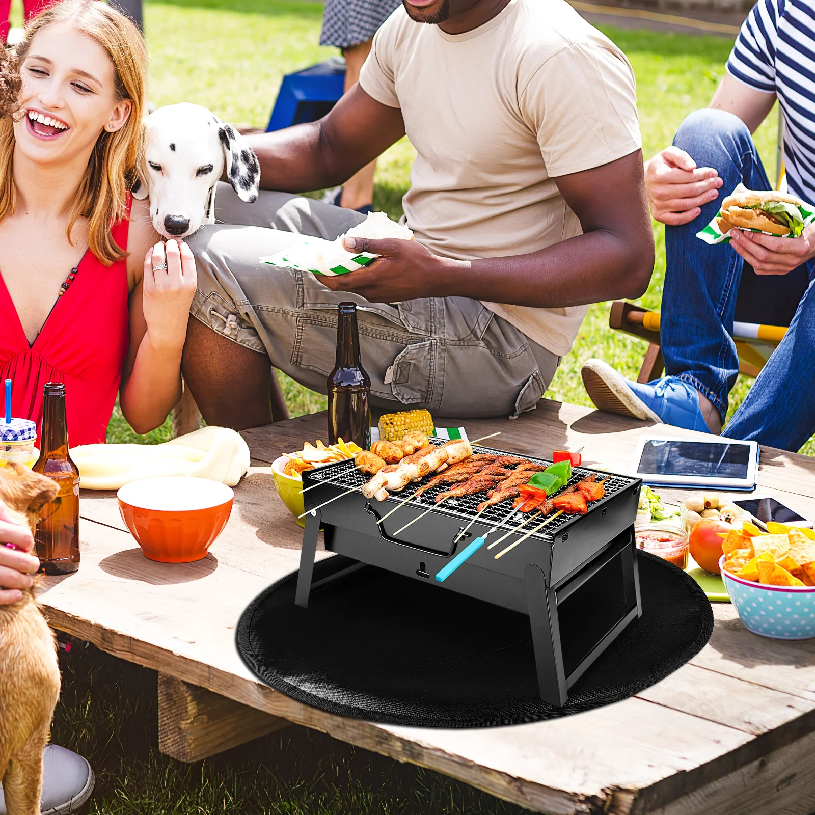 

20 Inch Waterproof Fire Pit Pad Black Silicone Mat Nonslip Surface Heat Protection BBQ Grill Deck Protector Outdoor Fireplace