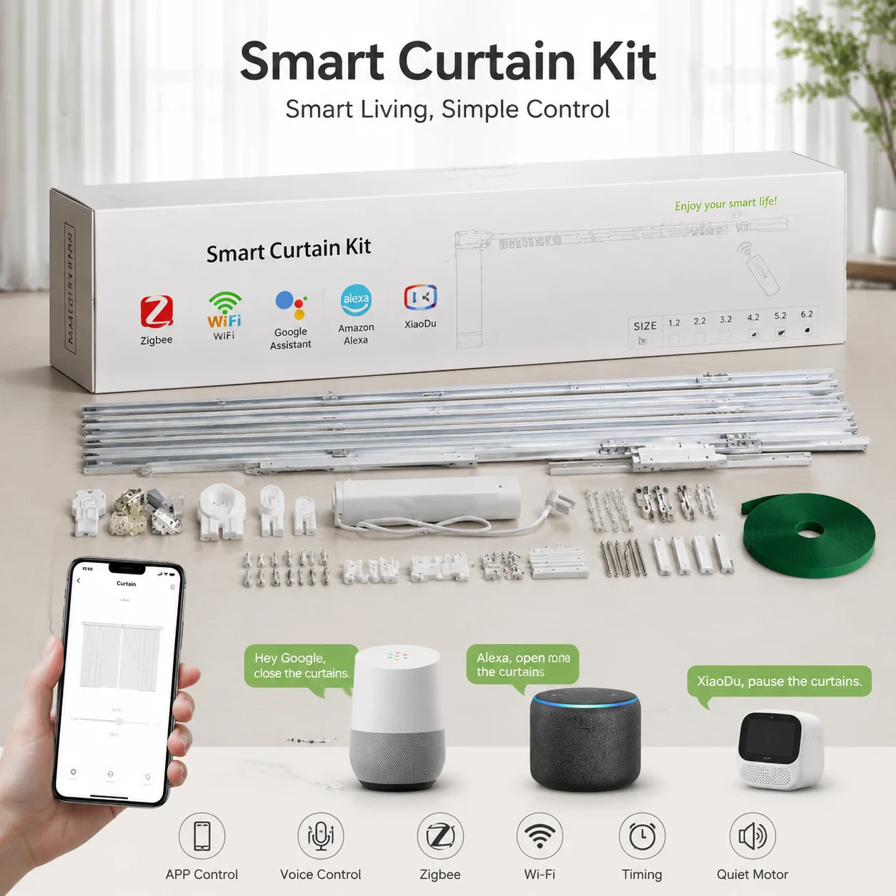 Tuya Zigbee Spliced Smart Curtain Motor Track Kit DIY Splicable Electric Curtain Rail Support Google Alexa