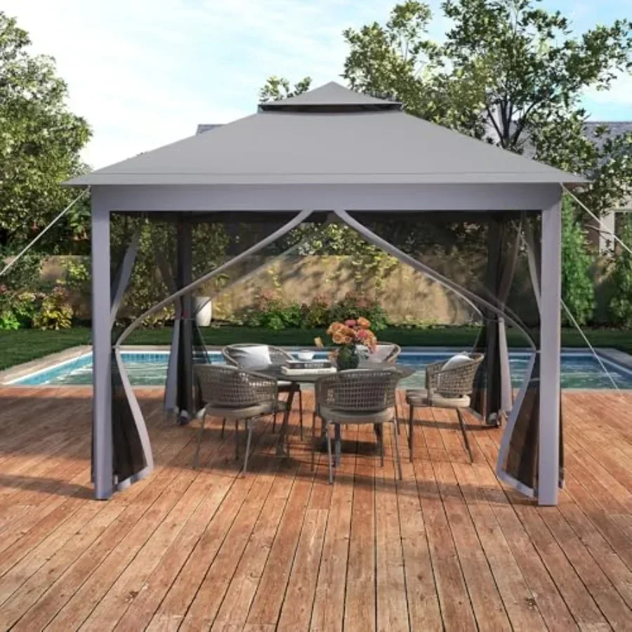 11 Feet × 11 Feet Pop up Gazebo Portable Sn  Shelter w/Mesh Netting Sidewalls Vented Top Drainage Holes Heavy-Duty Height Adjus