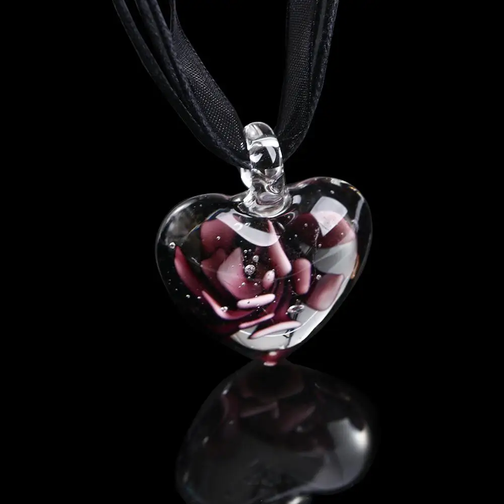 Murano Inlaid Jewelry Ribbon Necklace Necklace Flower Pendant Glass Heart Pendant