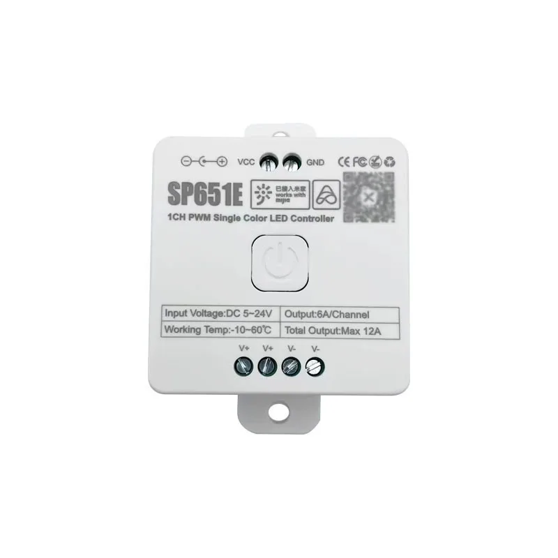 SP651E Single-Channel PWM BT LED Controller - Compatible with Mi Home & Voice Control, 5-24V Dimming for Monochrome LED Strips
