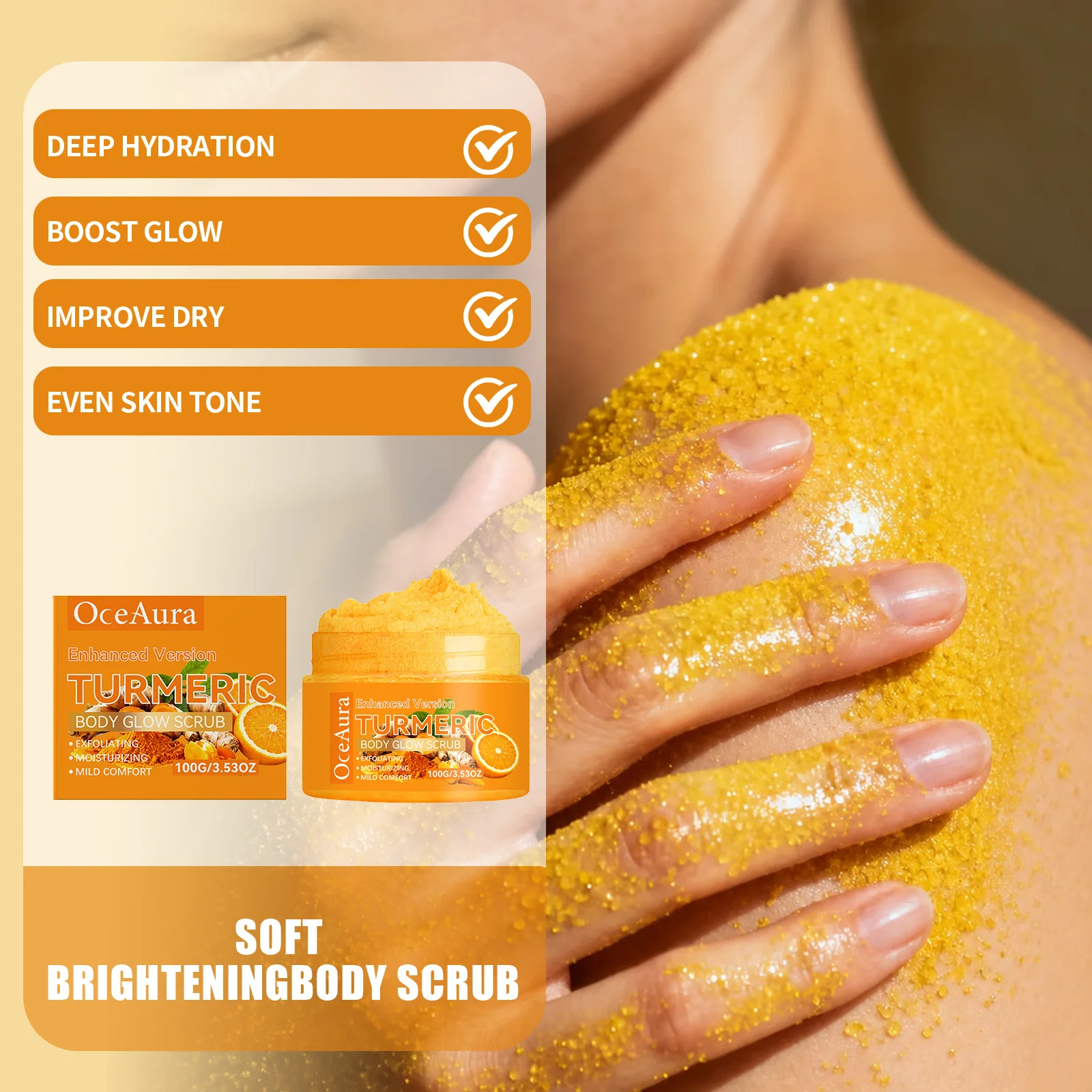 Skincare Glow Glowing - Gommage corporel au curcuma, nettoyage en