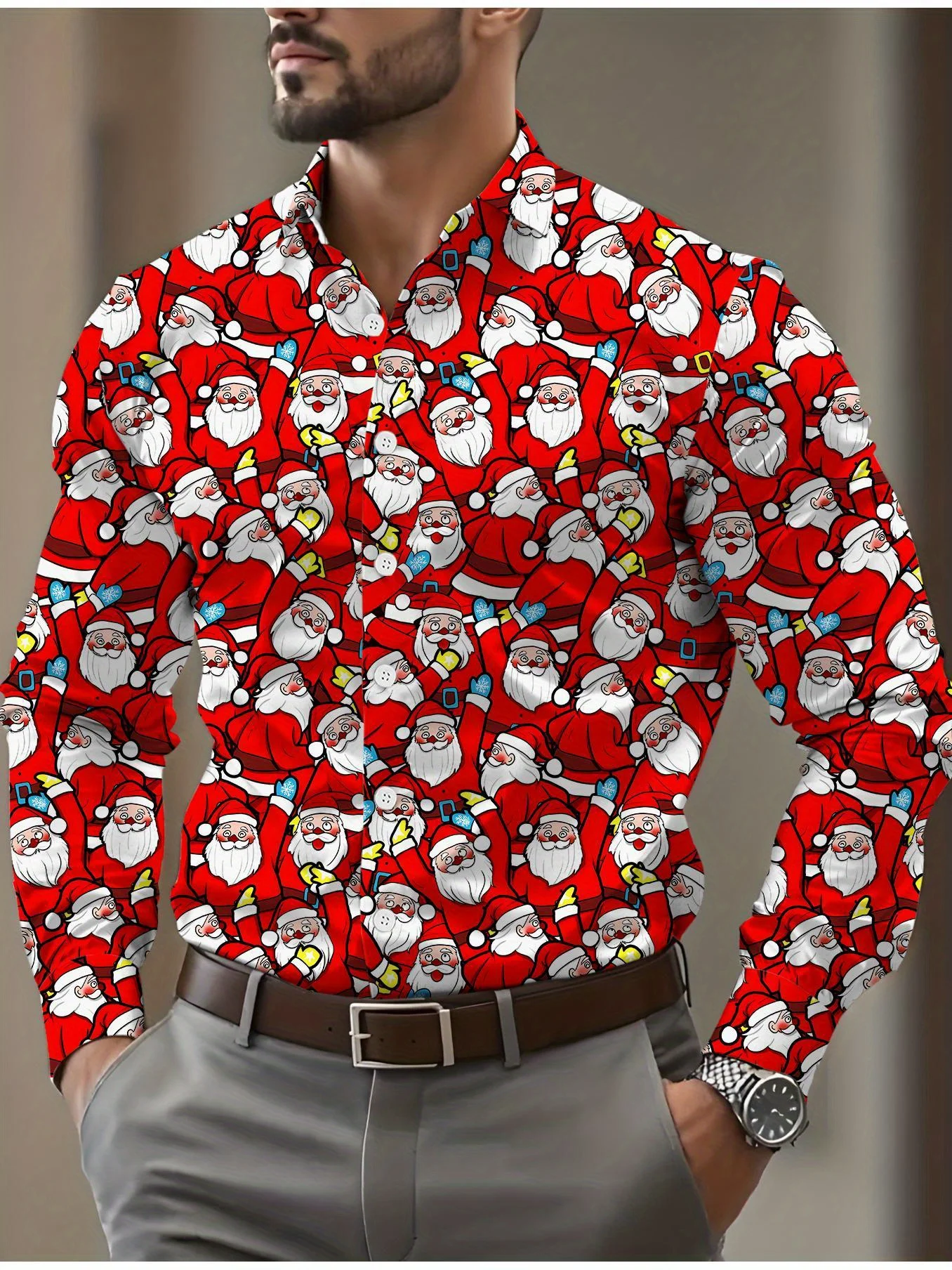 2026 Christmas Men's Tops Full Santa Face Print 3D Print Autumn Winter Holiday Party Casual Wear Gift For Men Mens Clothes