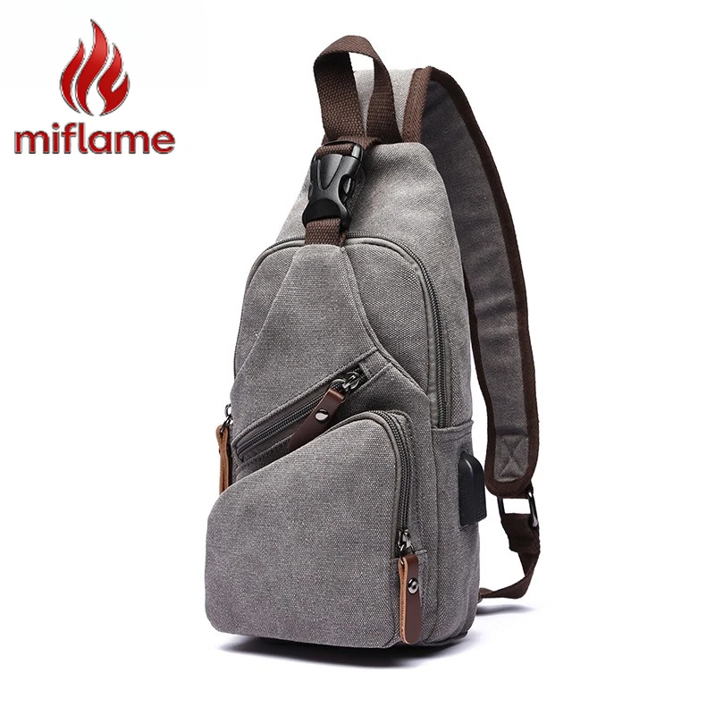 

Men's Sling Bag Canvas Casual Small Chest Crossbody Bag Multifunctional USB Charging Port Travel Fashion