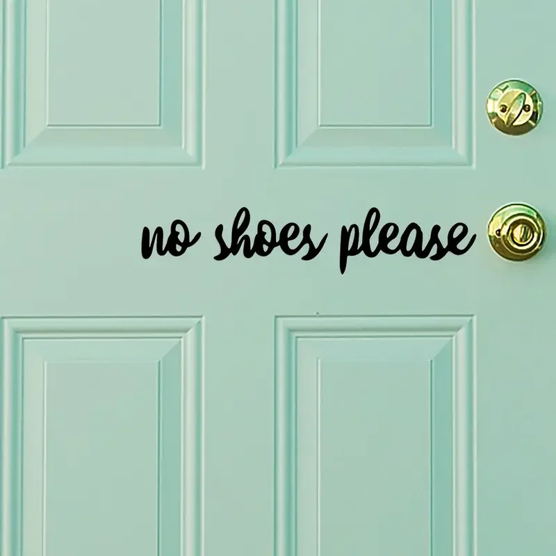 No Shoes Please Funny Home Decorative Stickers - Self-Adhesive Vinyl Door & Mirror Wall Decals with Cursive Lettering, Glossy Fi