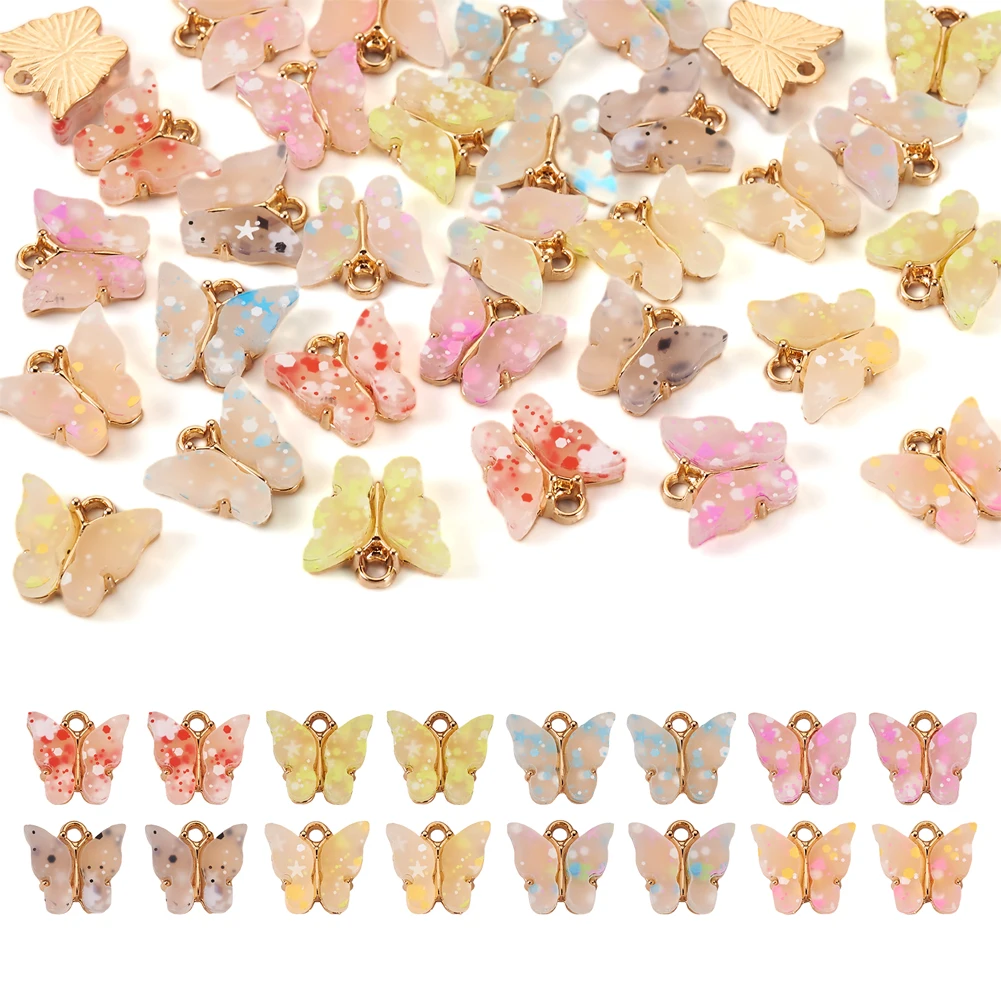 30~32Pcs/Set Butterfly Charm Colorful Acrylic Butterfly Pendants for DIY Earrings Bracelet Necklace Jewelry Making Accessories