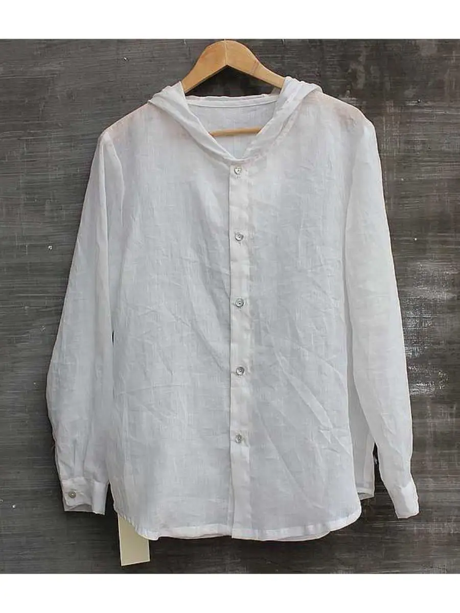 

Мужская летняя хлопково-льняная рубашка, легкая, дышащая, с длинными рукавами, с капюшоном, модная молодежная стильная внутренняя одежда