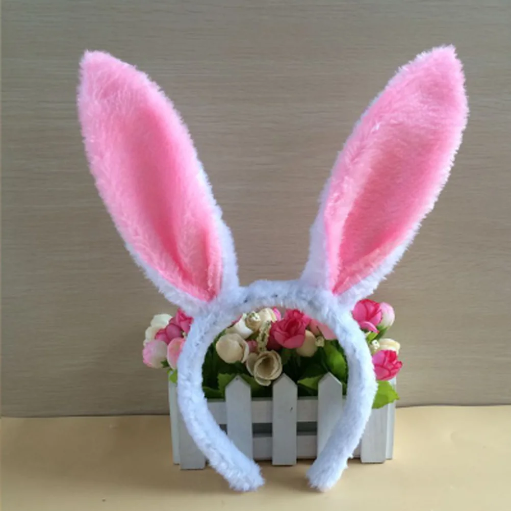 3Pcs Kids Adult Rabbit Girls Headbands Bow Ties Tail Set Party Cosplay Costume (White & Pink)