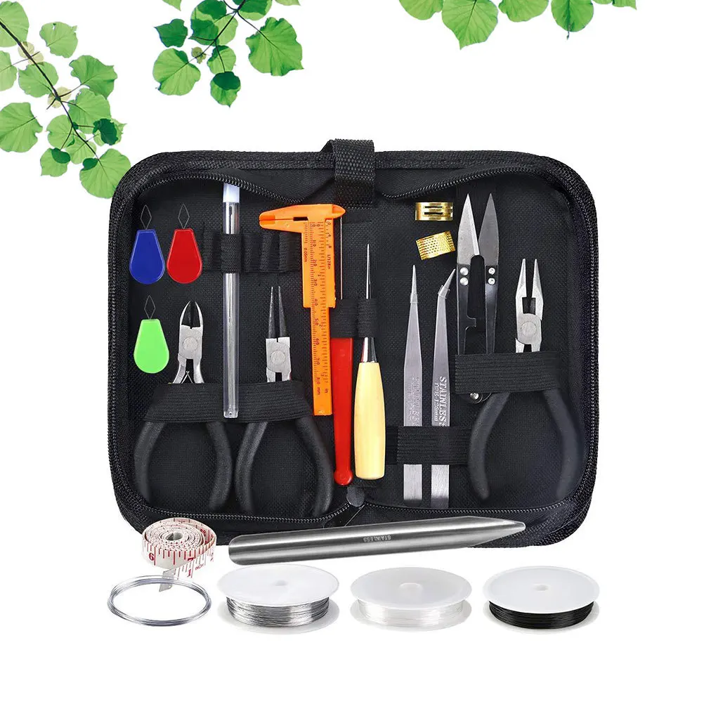 27Pcs Jewelry Accessories Kit Metal Parts Needle-Nosed Plier Scissor Tweezer Copper Wire Set Jewelry Making DIY Bracelet