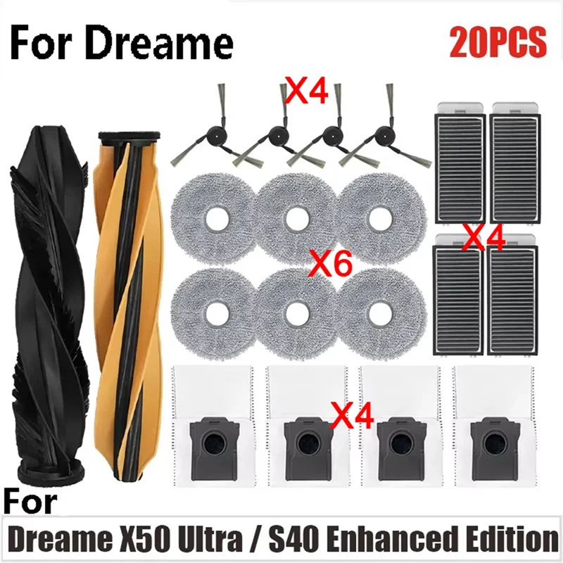 

A99G-Vacuum Cleaner Upgrade Kit For Dreame X50 Ultra/S40 Enhanced Edition: Main Roller, Side Brush, HEPA Filter, Mop Cloth, Dust