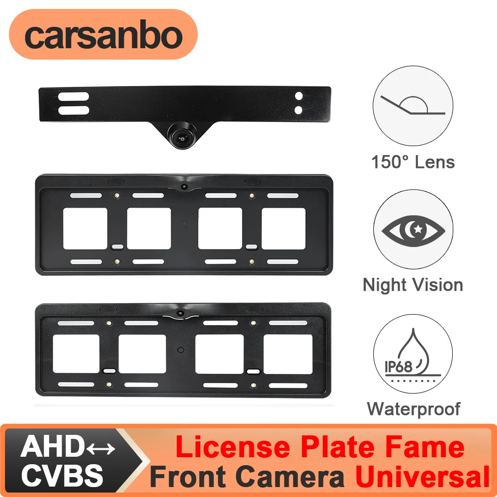 

Универсальная камера переднего вида для номерного знака Cбитка, CVBS 480P AHD 720P 1080P, дополнительная камера «рыбий глаз» 150 ° Водонепроницаемая линза ночного видения