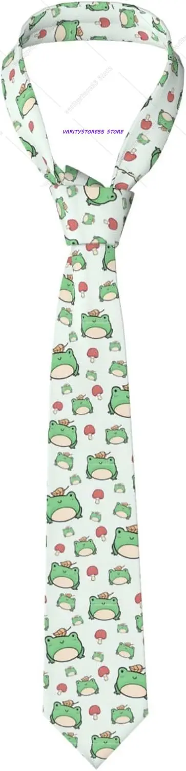 Cute Green Frogs and Mushrooms Ties for Men Novelty Soft Funny Formal Fashion Men's Necktie Party Costume Gifts