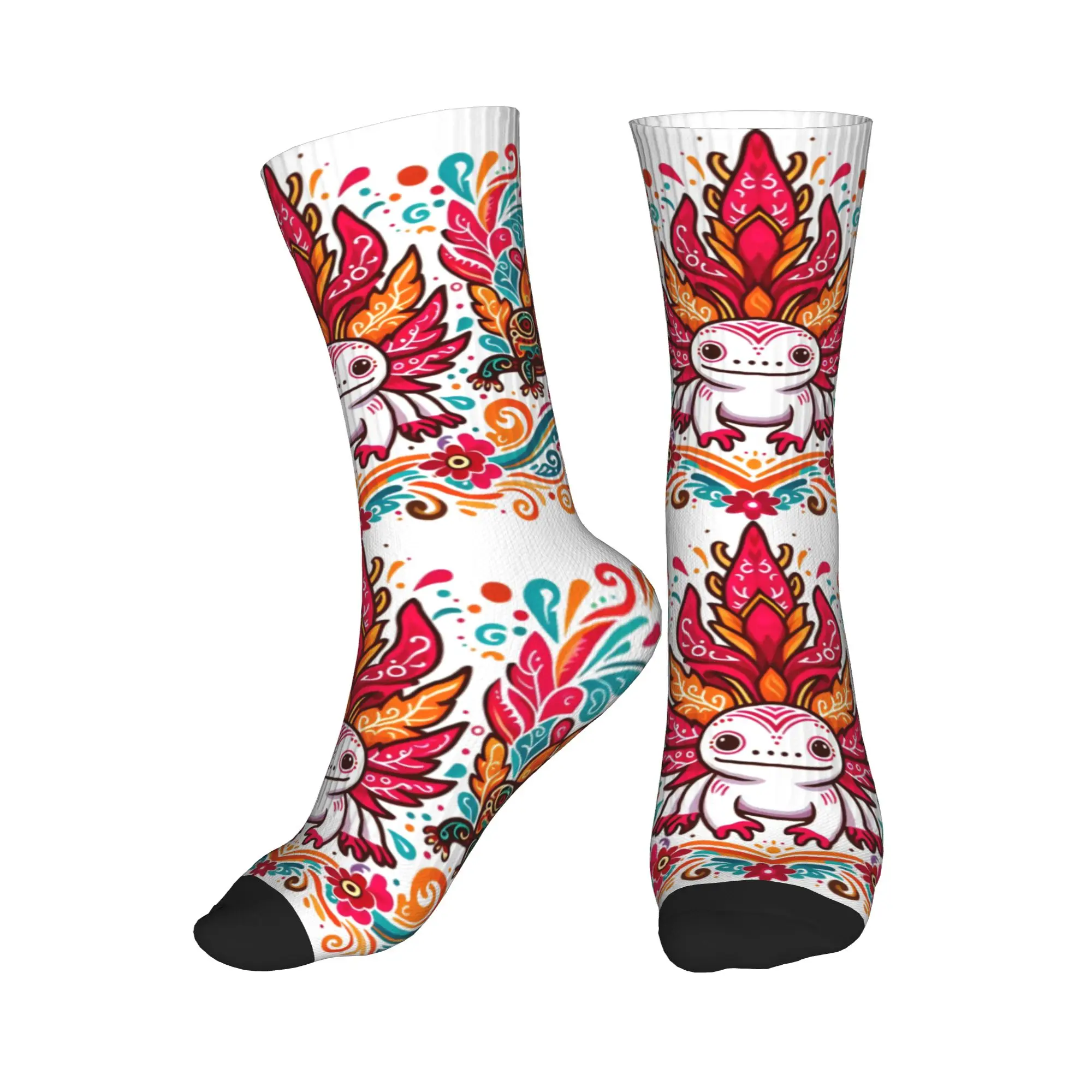 

Cute Printed Mexican Otomi Axolotl Pattern Socks for Women Men Stretchy Summer Autumn Winter Crew Socks