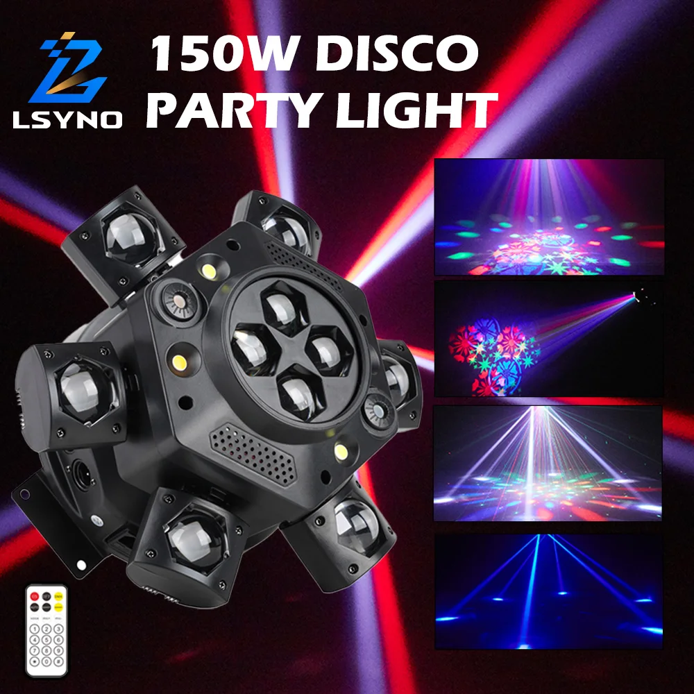 

Moving Head Disco Light 150W 6-Arm Remote Control Rotating DJ Lights DMX512 Mini LED Beam Strobe Stage For Party Bar Event