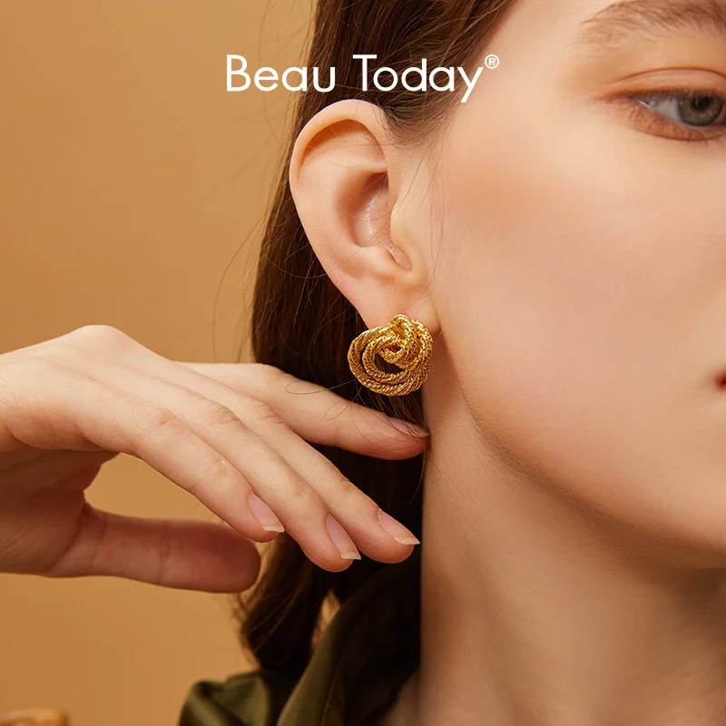

BeauToday Cyclic Earrings 18K Gold Plated Brass Pinctada Zircon Casual Female Irregular Design Jewelry Gift Accessories 93507