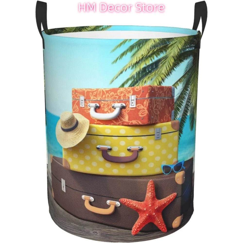 

Ready for Summer Travel Laundry Basket Waterproof Oxford Cloth Organizer Basket Collapsible Clothes Hamper with Handle Toy Gift