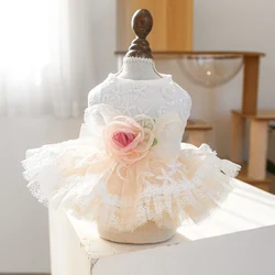 1PC Pet Clothing Dog Vintage Flower Wedding Dress White Spring/Summer Princess Dress Suitable for Small and Medium sized Dogs