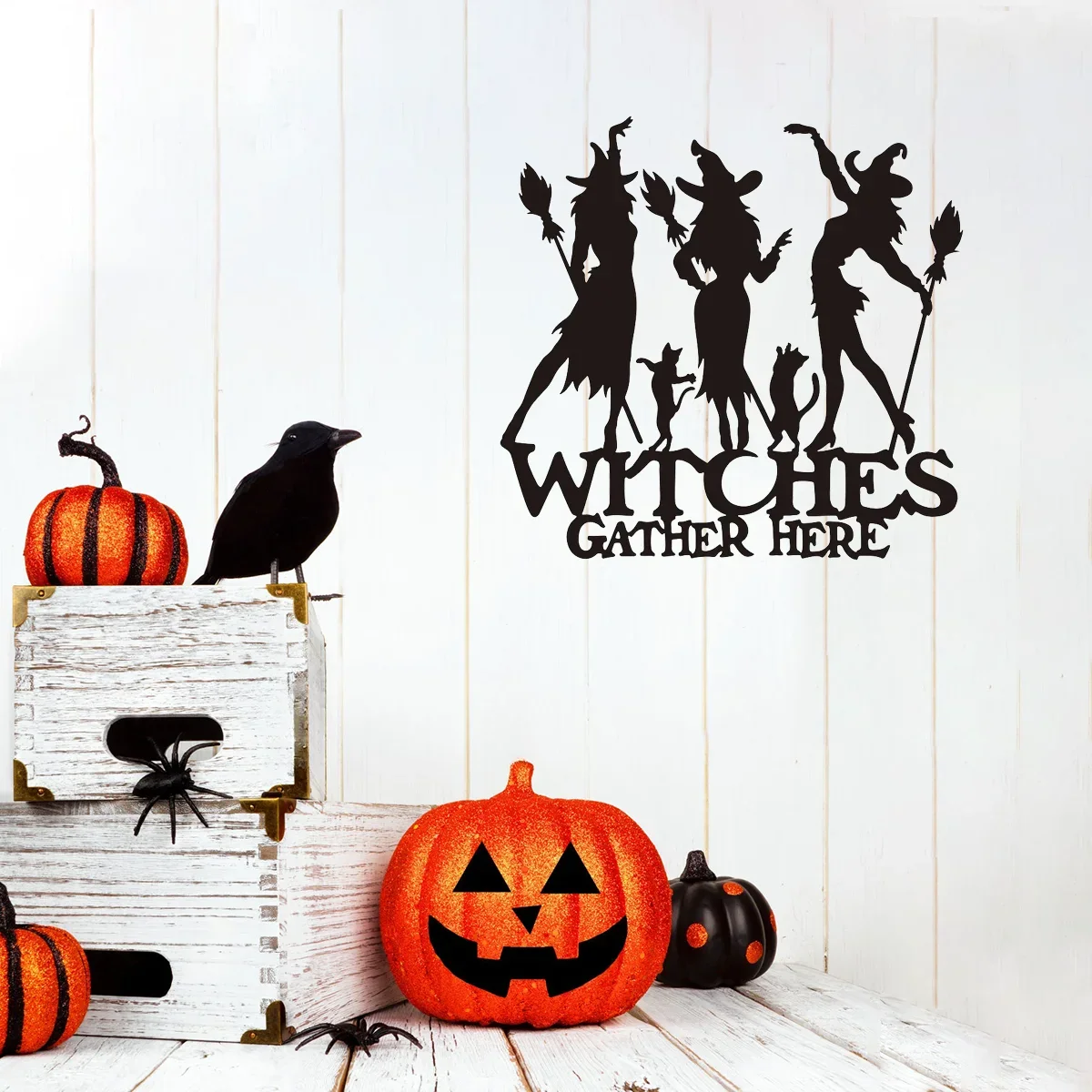 Funny Witches Gather Here:The Striking Metal Sign for Fall Decor.Vintage Chic Wall Art Hanger– An Eye-Catching Housewarming Gift