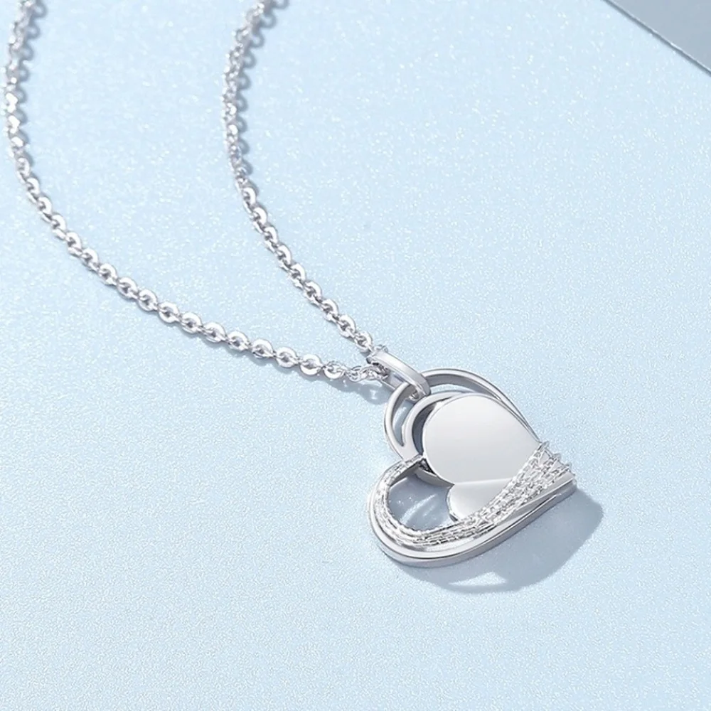 Real Pure Platinum 950 Chain Women Hollow Heart Pendant O Link Necklace 4.2-4.4g