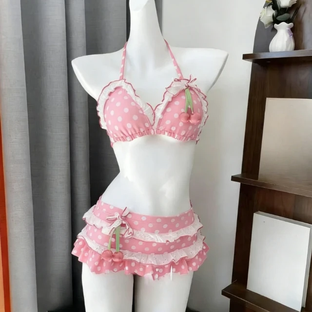 Japanese Style Kawaii Girls Swimsuit Sweet Printed Halter Bikini Swimsuit Women Ruffle Bikini Set Bather Bathing Suit Swim 4 Japanese Style Kawaii Girls Swimsuit Sweet Printed Halter Bikini Swimsuit – view 4