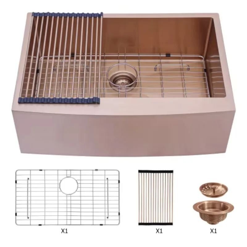 

ATV Rose Gold Kitchen Sink 30*21*10 Inch Kitchen Sinks Drop In Stainless Steel Apron Front Single Bowl Handmade Topmount Sink