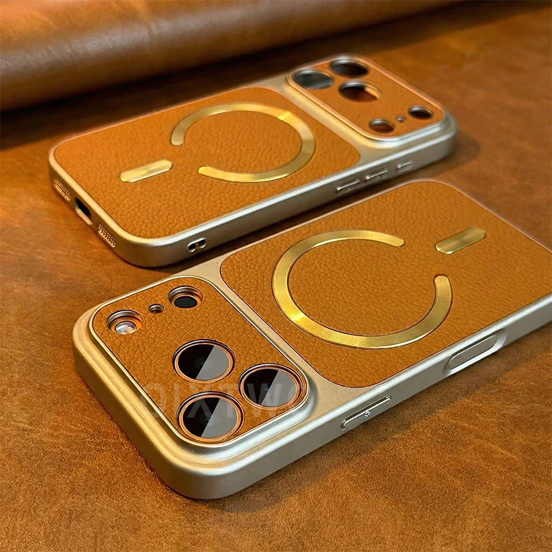 Luxuriöse Magnetische Kunstleder-Handyhülle mit Kabelloser Ladefunktion für iPhone 13 14 15 16 17 Pro Max Plus Air Stoßfeste TPU Softcover