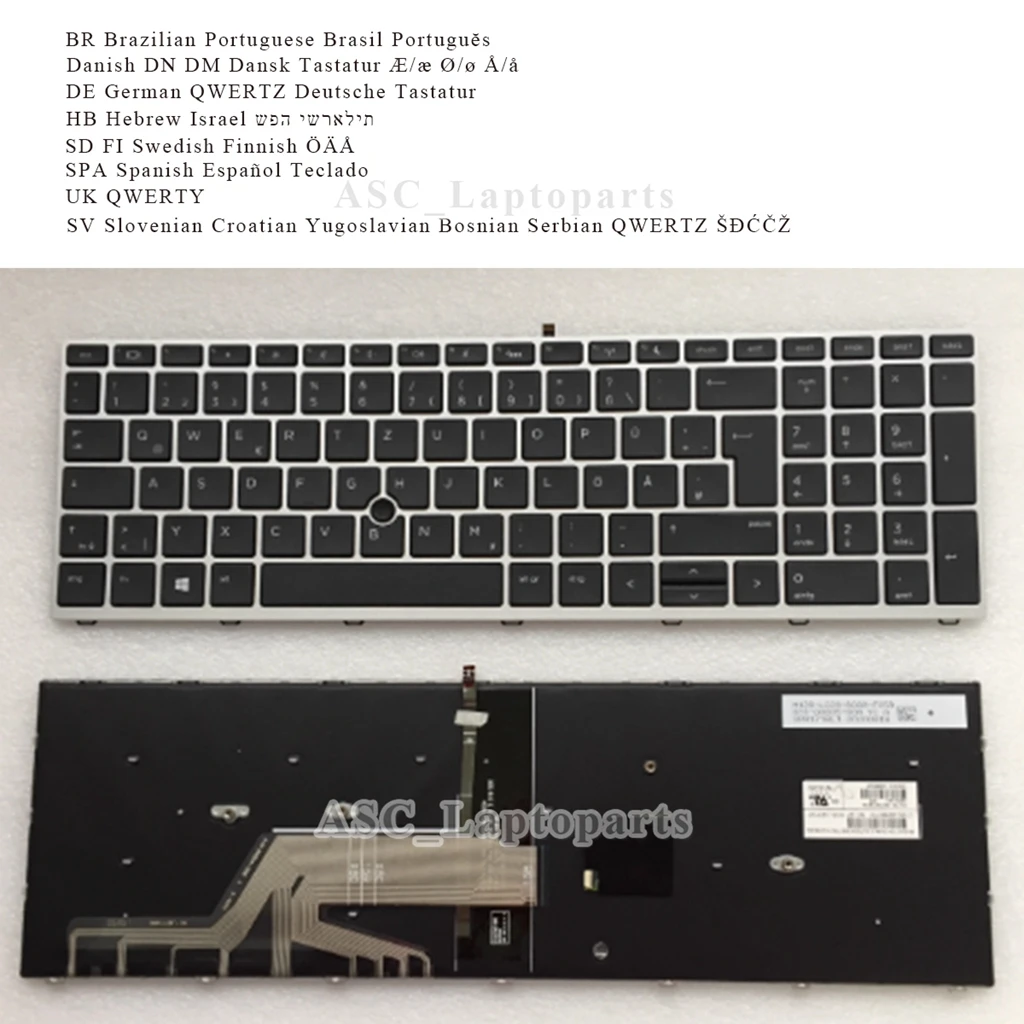 Nuevo Brasil alemán hebreo latino español danés Reino Unido croata SV YU teclado para HP Probook 650 G4, 650 G5 marco plateado con retroiluminación