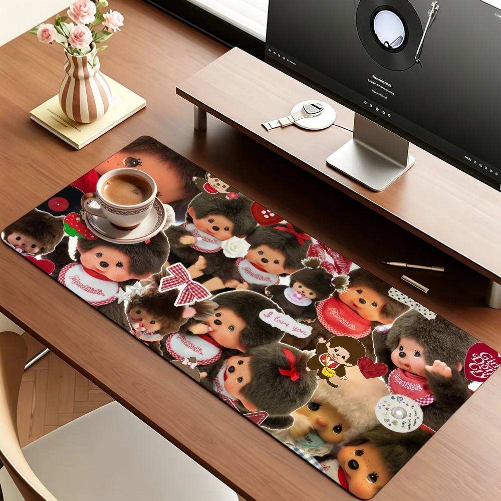 Cute Kawaii M-Monchhichi-S Mouse Pad Large Non-Slip Waterproof Mat Stitched Edge Keyboard Pad for Gaming Daily Office