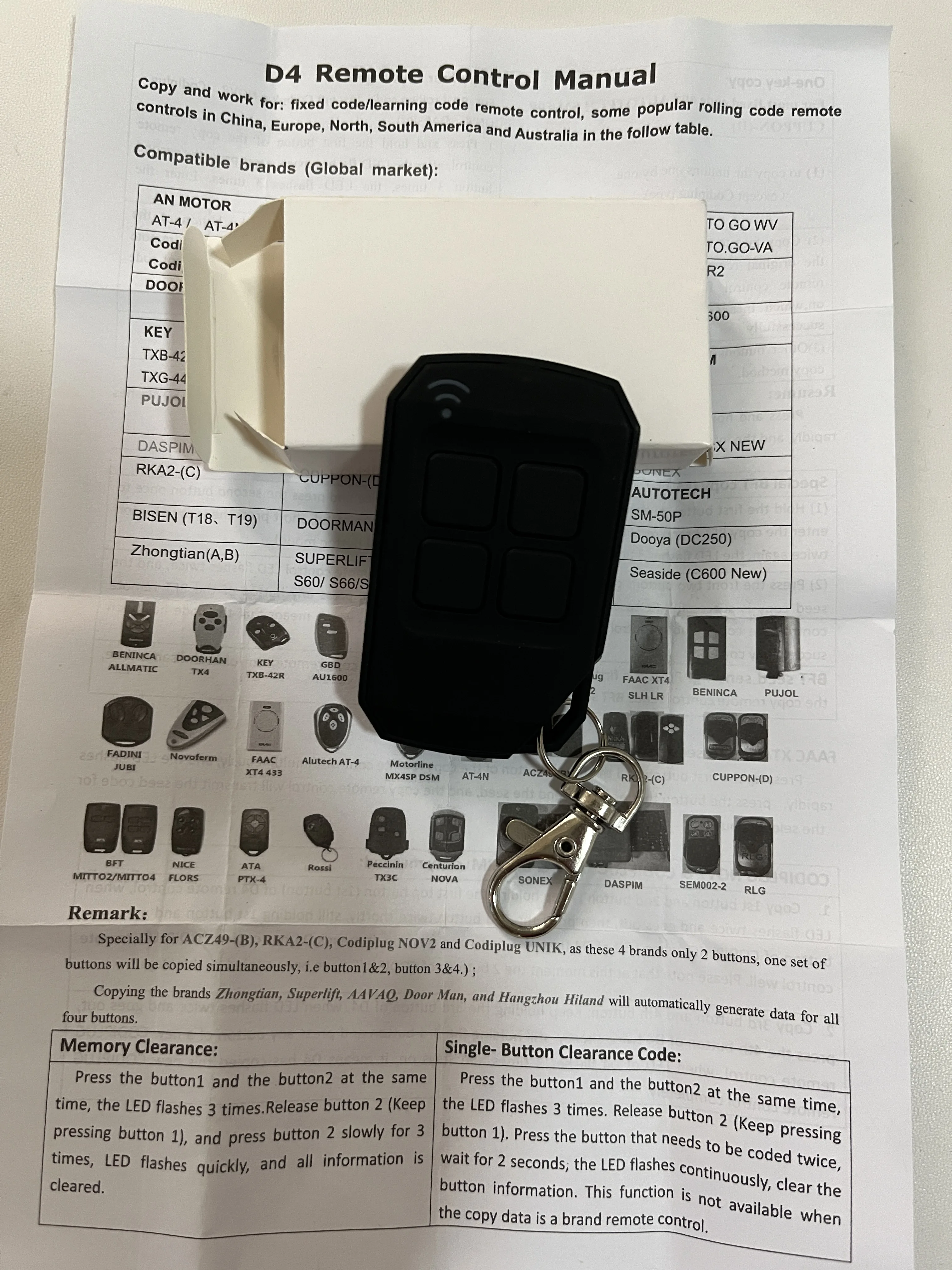 Universal 433MHz Remote Control Copy Code 4 Keys Wireless Transmitter Duplicator for Electric Garage Gate Door Opener Clone