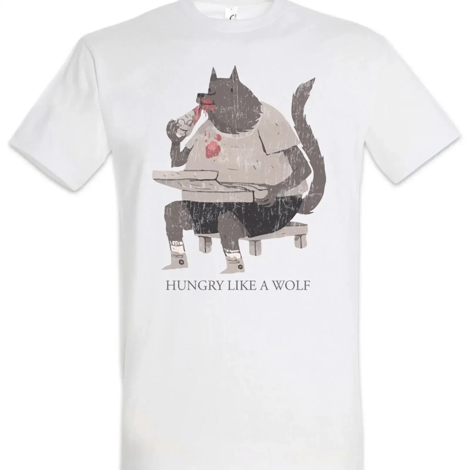Hungry Like A Wolf T Shirt Bad Mood Temper Grouch Starve Starvation Fun vintage Washed streetwear designer clothes Comfortable