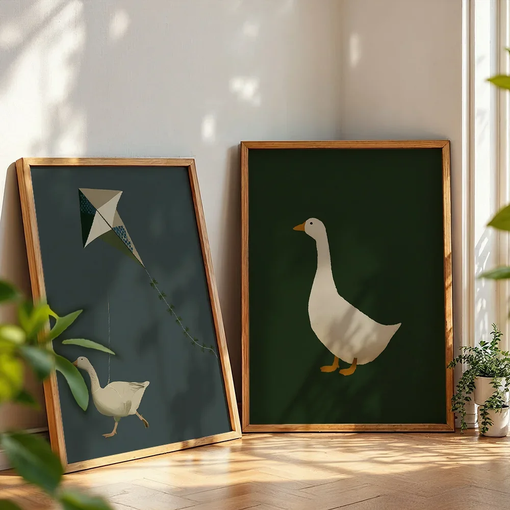 Canvas Painting 2pcs frameless  2 pcs Wall Art Cartoon Duck Kite Poster Canvas Wall Hanging - Minimalist Home Decoration for Liv