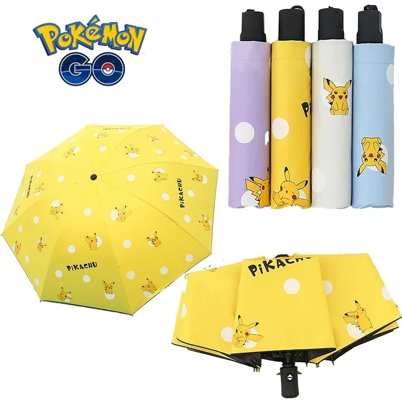 Pokemon Pikachu Automatic Umbrella Folding Sun Rain Or Shine Dual-Use Umbrella Men Women Sunshade Sun Protection UV Protection