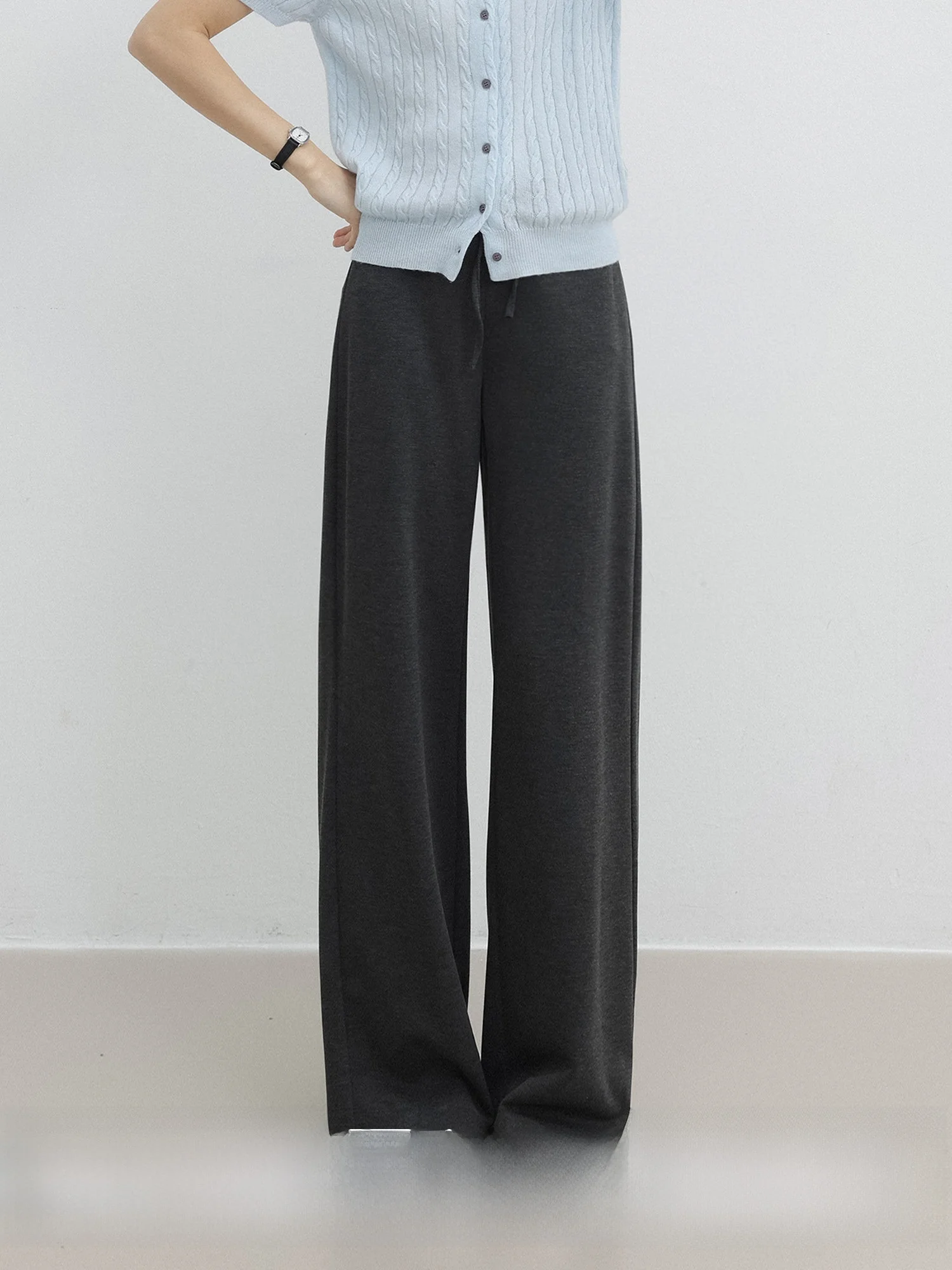 Lulu Style Slim Straight Leg Casual Pants High Waist Polyester Fiber Black Elastic Women's Spring Summer Fashion Trousers