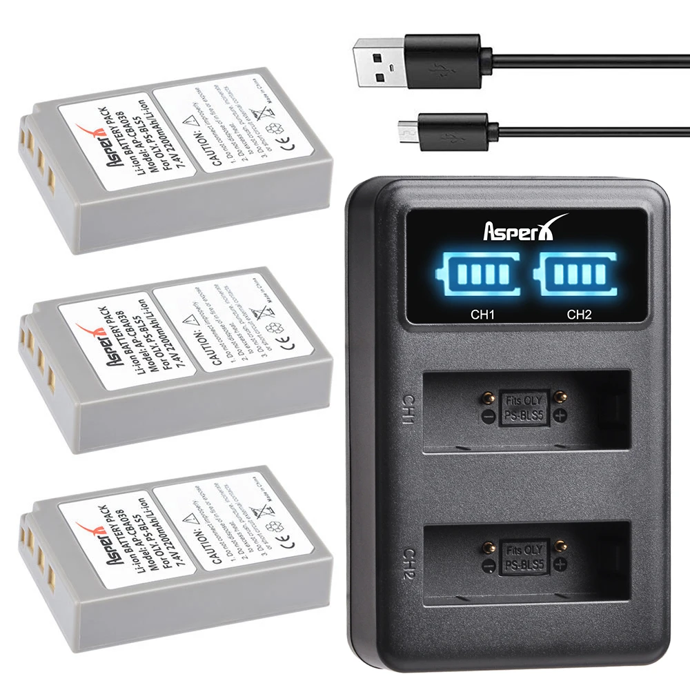 PSBLS5 BLS50 PS-BLS5 Battery Bateria + USB Charger  for Olympus PEN E-PL2,E-PL5,E-PL7,E-PM2,OM-D E-M10,E-M10 II, Stylus1 L15