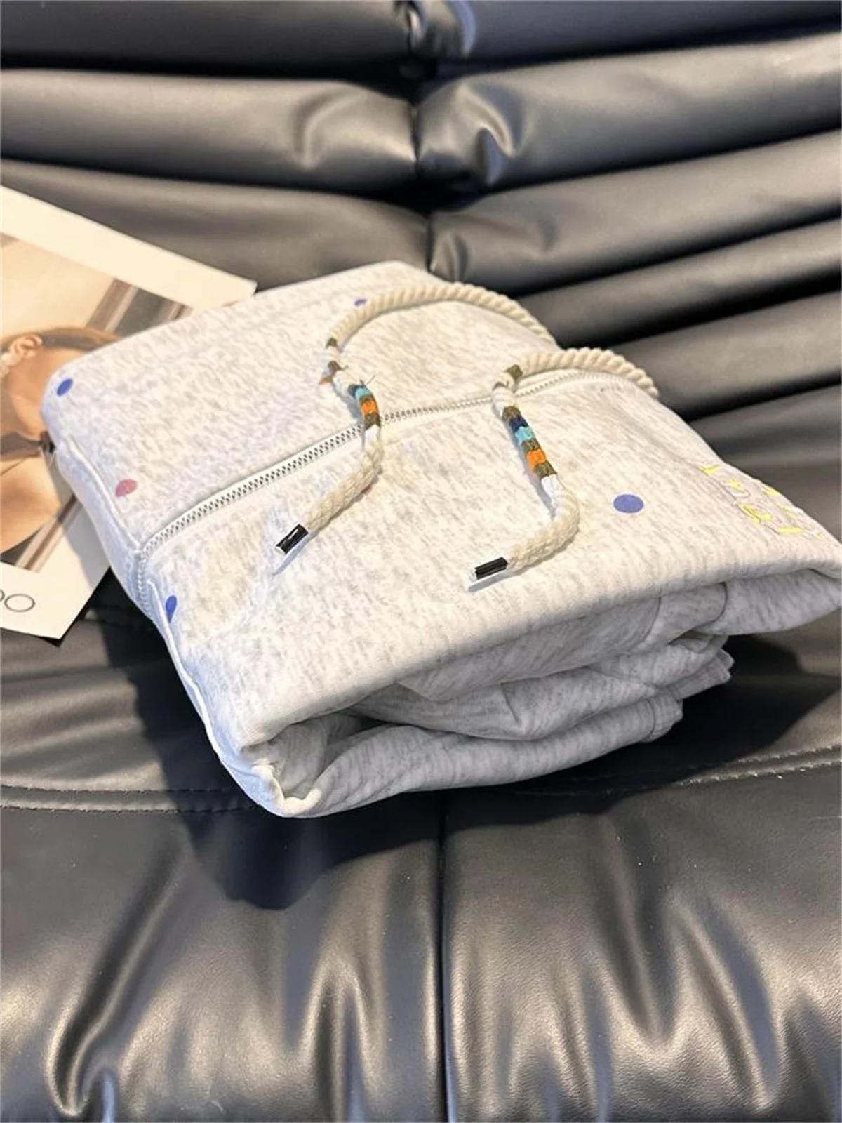 الدب الصغير اللون نقطة مقنعين الربيع والخريف الرجعية بلون زمم بلوزات المتضخم Harajuku طويلة الأكمام مقنعين