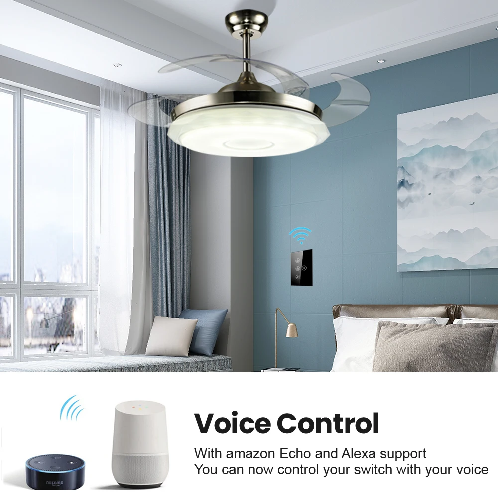 Smart Home Wifi Fan Light Switch EU/US Ceiling Fan Lamp Switch  Works With Alexa Google Tuya Remote Various Speed Control